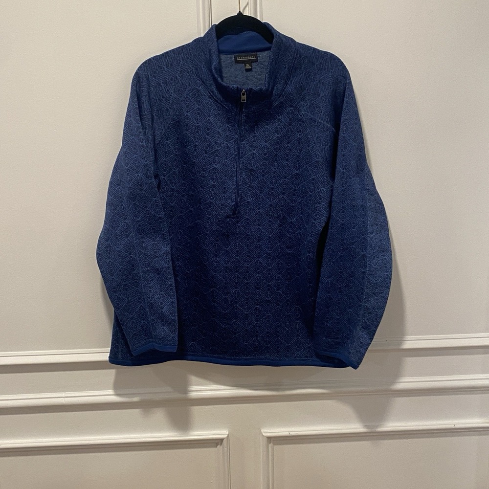 Stormpack Fleece Pullover Men's XL Navy Blue Herringbone 1/4‎ Zip Mock Neck